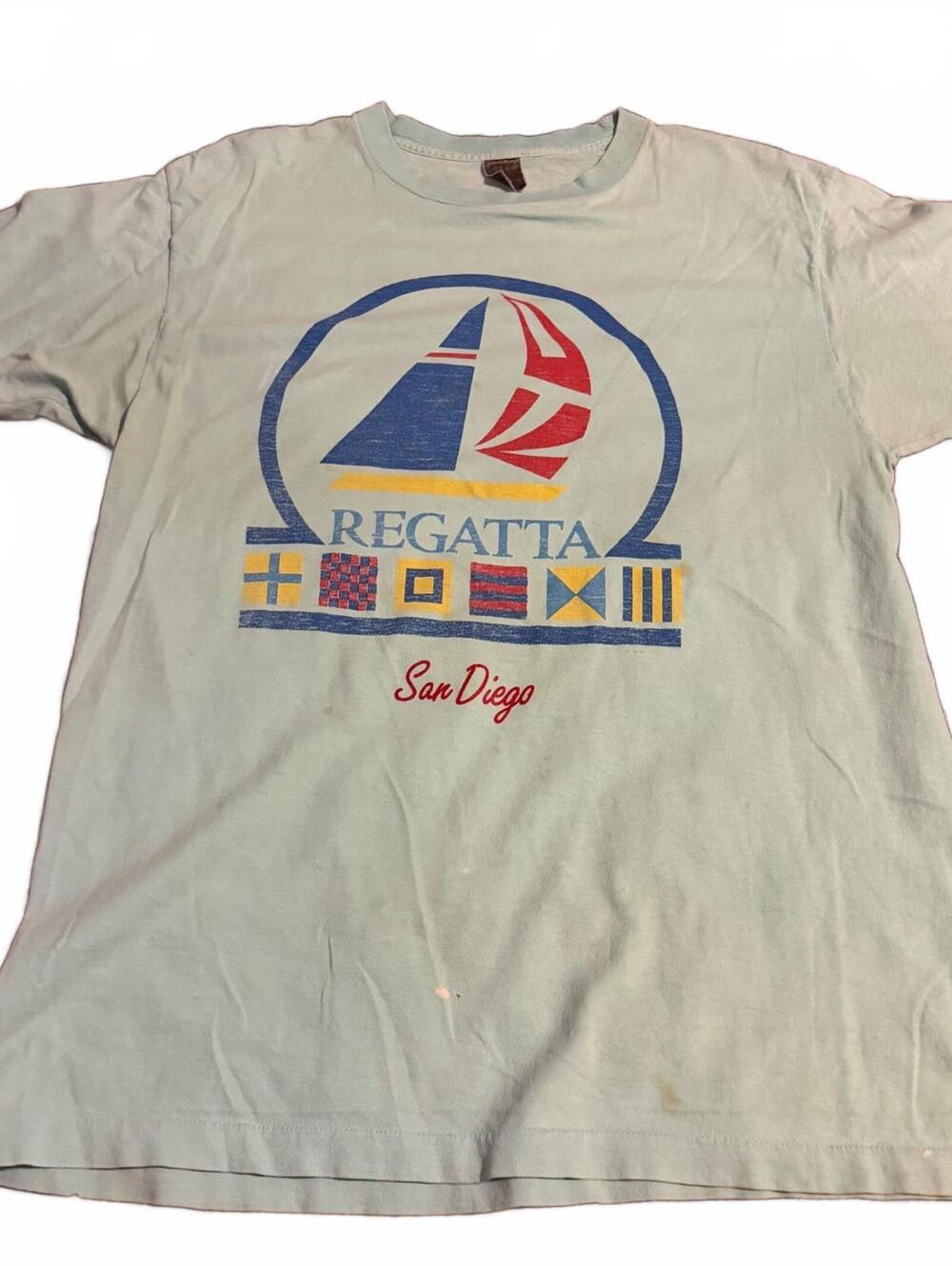 Vintage Single Stitch Medium San Diego Regatta Sailboat Graphic T-Shirt Aqua